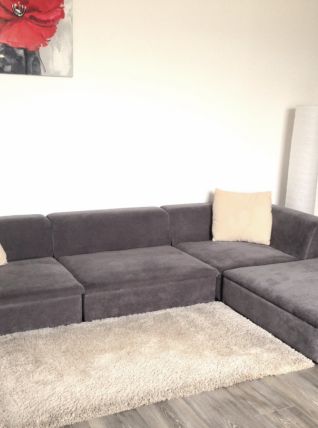 Canapé d'angle modulable - Tissu gris - Comme neuf