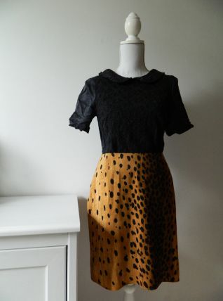 Jupe crayon 100% Laine motif animalier Léopard