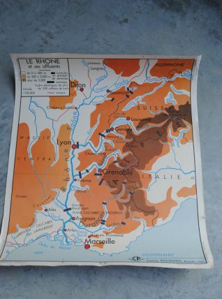 Carte scolaire vintage Rossignol La Garonne , le Rhone et ses affluents