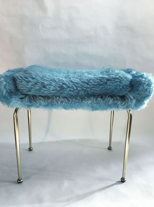 Tabouret Ottoman moumoute bleue années 70