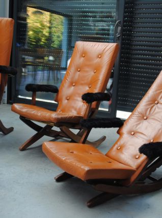 3 Fauteuils en cuir vintage