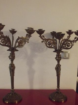 candelabres 5 branches versailles en laiton doré