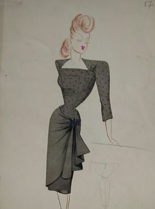 Croquis Mode 1950 série de robes 