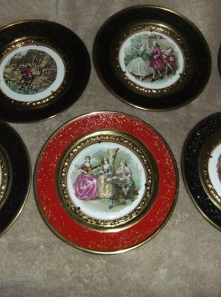 6 Mini Assiettes Murales Porcelaine Métal Gunga Din England