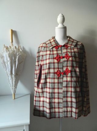 Cape motif tartan brandebourg vintage 60's