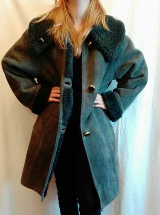 Manteau Shearling (cuir) gris bleuté taille L 