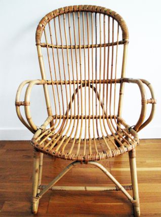 Grand Fauteuil en rotin vintage