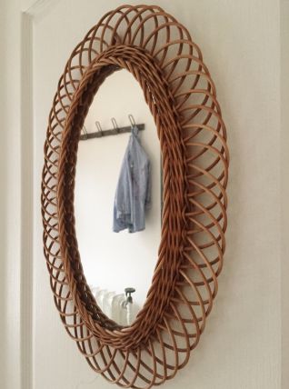 Miroir rotin fleur