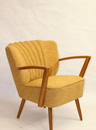 Fauteuil vintage année 50 tissu Lelievre jaune 