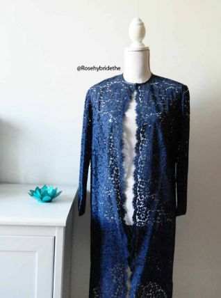 Gilet long en dentelle bleu marine vintage 50's 60's
