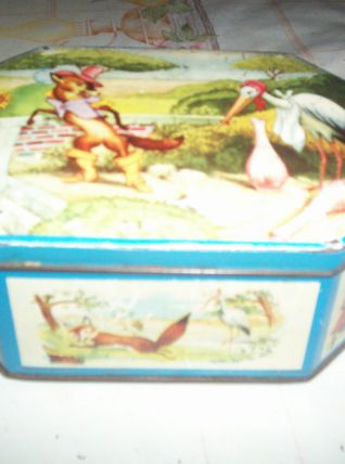 BOITE PUB ANCIENNE METAL DECOR FABLE LA FONTAINE 