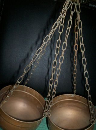 LOT DE 2 SUSPENSIONS CUIVRE AVEC CHAINETTES METAL 