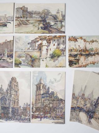 10 cartes postales vintage paysage peint