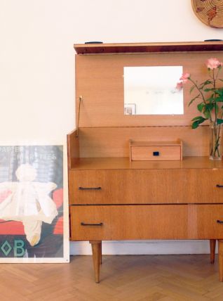 Commode coiffeuse vintage 60's pieds compas