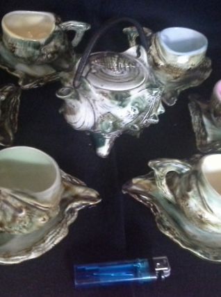 Petit service a café coquillages tasses théière 60's vintage