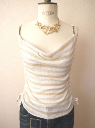 Top débardeur or argent tshirt haut sexy rayure bénitier bijoux femme taille 36