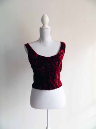 Bustier crop top en velours rouge bordeaux vintage 90's