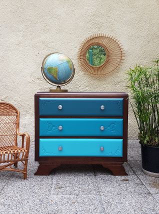 Commode vintage art déco dégradé de bleu