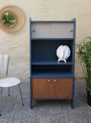 Bibliothèque vitrine vintage bleu nuit 