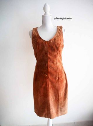 Robe crayon 100% cuir de daim suèdine vintage 70's