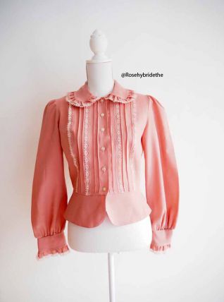 Chemisier col Claudine vieux rose dentelle et froufrous esprit victorien vintage 60's