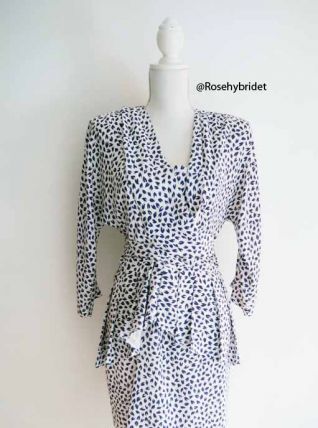 Robe fluide peplum imprimé vintage 80's