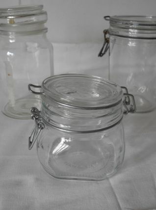 Lot 3 bocaux  en verre blanc Vintage