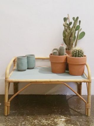 Table d'appoint vintage en rotin