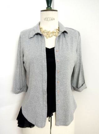 Gilet chemise gris souris vintage coton manche 3/4