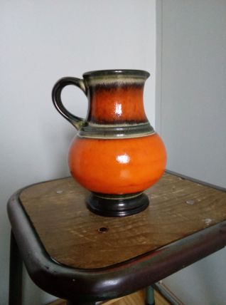 Pichet, vase en céramique, faïence émaillée, orange