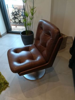 2 fauteuils vintages simili cuir marron