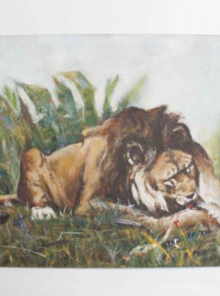 tableau peint lion