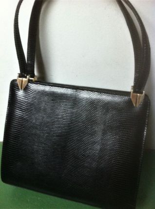 Sac à main en lézard noir vintage 