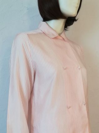Chemisier vintage taille 40 42 blanc nacré rayures rose bonbon double boutonnage