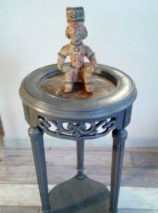 sellette gueridon tripode hetre 1900 marbre rouge restauré gris bleuté satiné