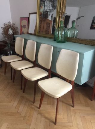  lot de 4 Chaises vintage scandinave blanches 