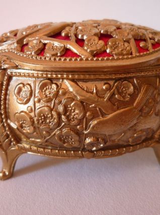 Boite à bijoux a motifs de cerisiers et oiseaux