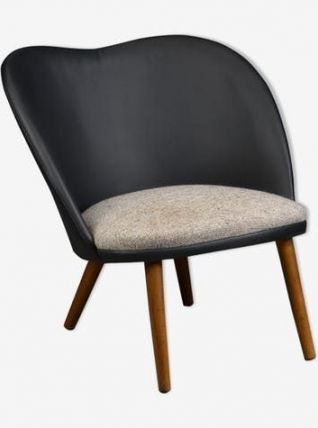 fauteuil en cuir, laine &amp; hêtre