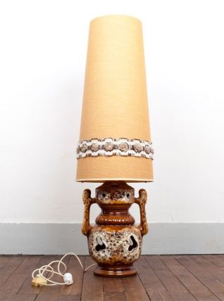 Lampe de sol Vintage, pied en céramique et abat jour tissu