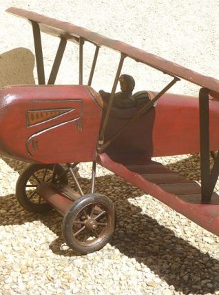 avion biplan en bois ,artisanal , vintage