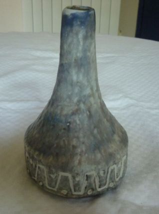 Vase soliflore en gres emaille gris bleu