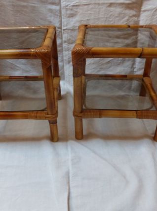 Paire de chevets en rotin