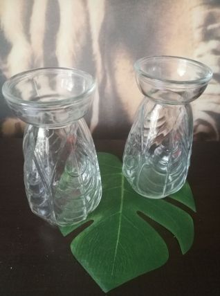 lot 2 vases à jacinthes verre blanc- Art déco