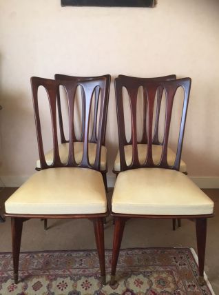 4 chaises en Teck et Skaï -  esprit scandinave - vintage 