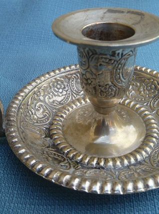 bougeoir  en metal  argenté vintage