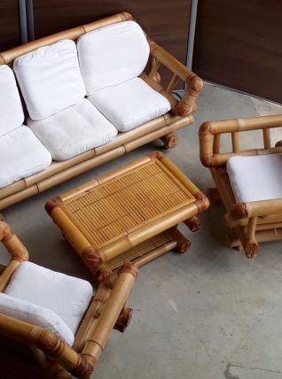 canape 2 fauteuils +table bambou 