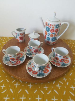 dinette vintage en céramique fleurs naïves