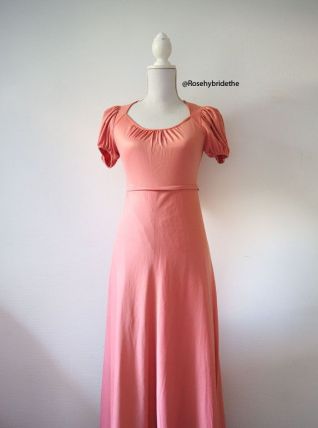 Robe longue hippie rose saumon manches ballons vintage 70's