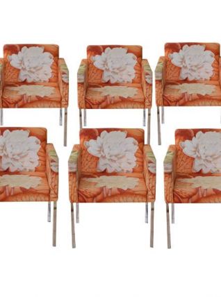 6 Fauteuils tissu fleurs design années 80 - Sancal