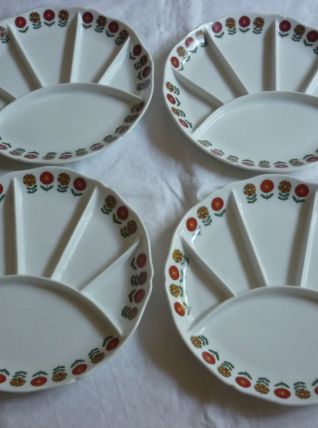 4 assiettes a compartiments porcelaine Berry fleurs